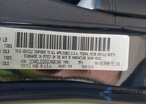 2016 Dodge Durango Limited z USA, uszkodzony, nr VIN 1C4RDJDG5GC468100